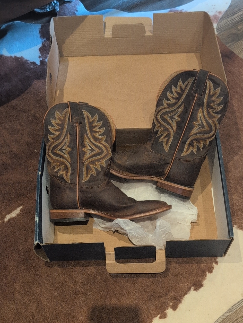 Tony Lama Brown Leather Western Boots with Tan Stitching